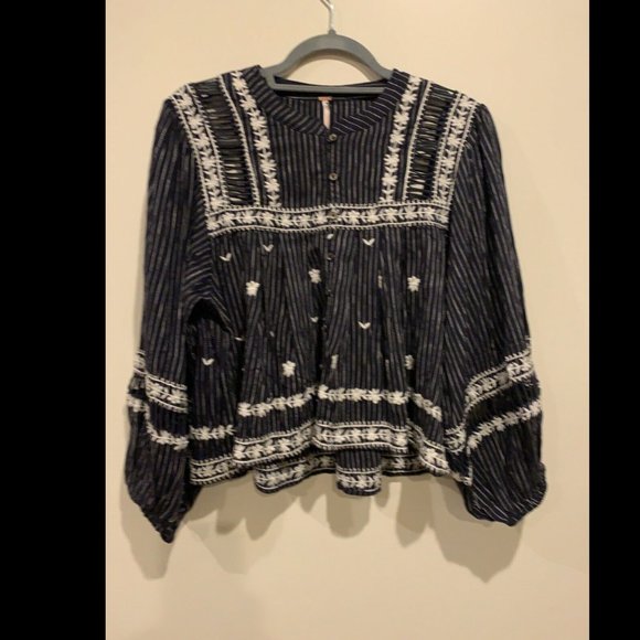 Free People All Roads Lead To You Navy Blouse - Picture 5 of 8